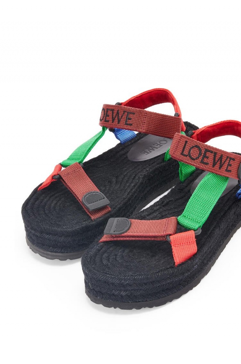 Sandalias Loewe Tiras espadrille in nylon Mujer Rojas Multicolor | 072ZFDXNY