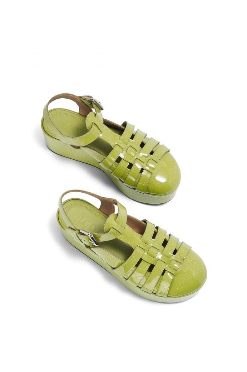 Sandalias Loewe Wedge sandal in calfskin Mujer Verde | 748FKMWXY