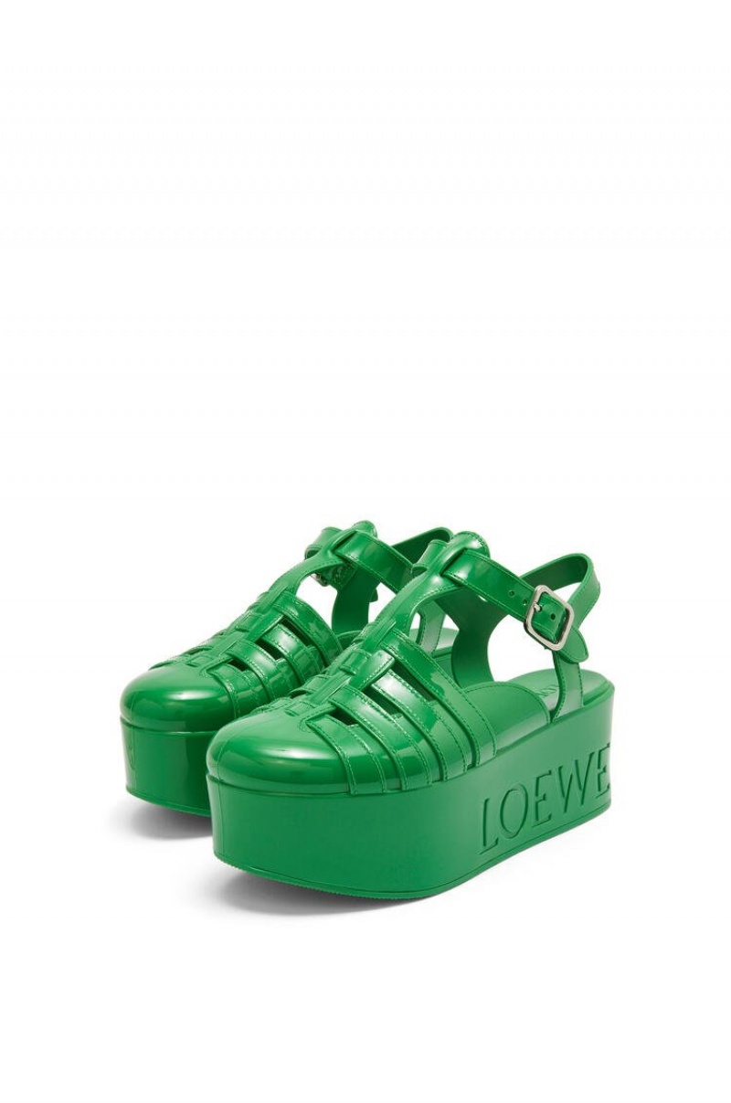 Sandalias Loewe Wedge sandal in rubber Mujer Verde | 613PAYVUQ