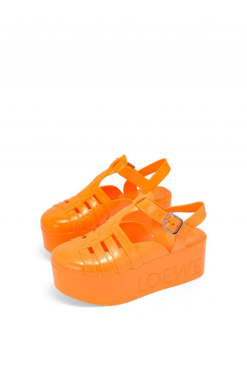 Sandalias Loewe Wedge sandal in rubber Mujer Naranjas | 682IVWANY