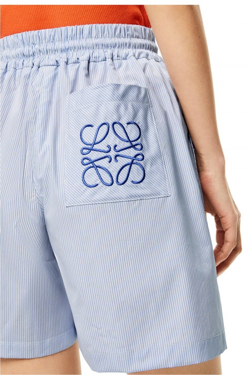 Short Loewe A Rayas shorts in cotton Mujer Blancas Azules | 806AJSGPH