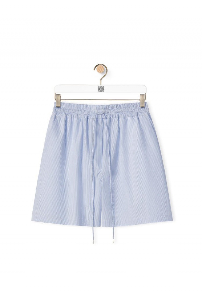 Short Loewe A Rayas shorts in cotton Mujer Blancas Azules | 806AJSGPH