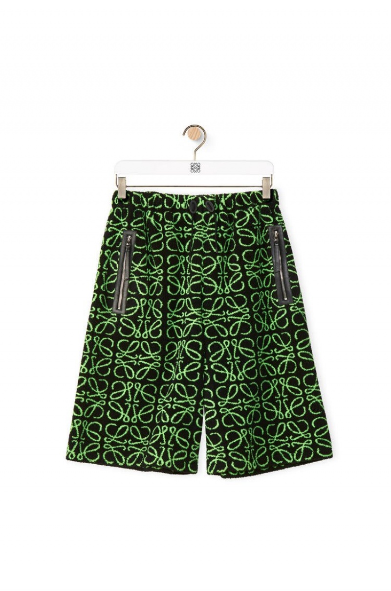 Short Loewe Bermuda shorts in Anagram jacquard fleece Hombre Negras Verde | 751GUKNDW