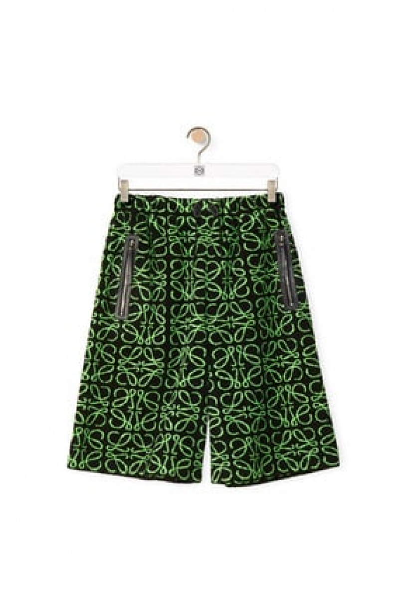 Short Loewe Bermuda shorts in Anagram jacquard fleece Hombre Negras Verde | 751GUKNDW