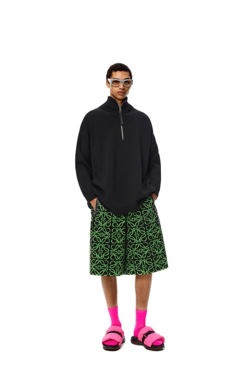 Short Loewe Bermuda shorts in Anagram jacquard fleece Hombre Negras Verde | 751GUKNDW