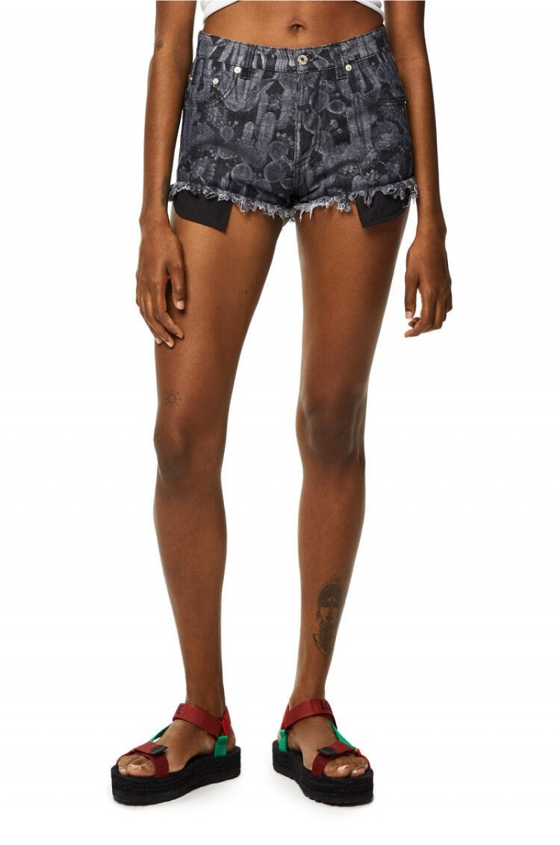 Short Loewe Cactus shorts in denim Mujer Negras Blancas | 015LECVPR