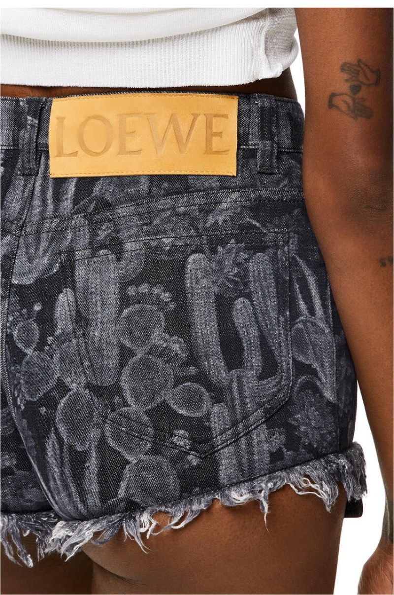 Short Loewe Cactus shorts in denim Mujer Negras Blancas | 015LECVPR