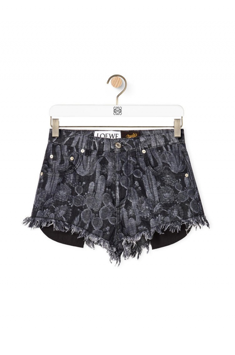 Short Loewe Cactus shorts in denim Mujer Negras Blancas | 015LECVPR