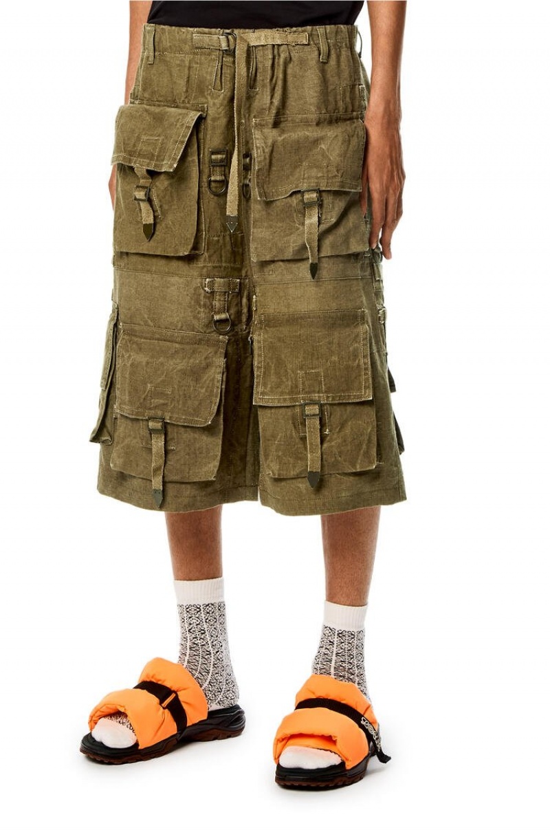 Short Loewe Multi-pocket bermuda shorts in cotton and linen Hombre Verde | 526VYADSQ