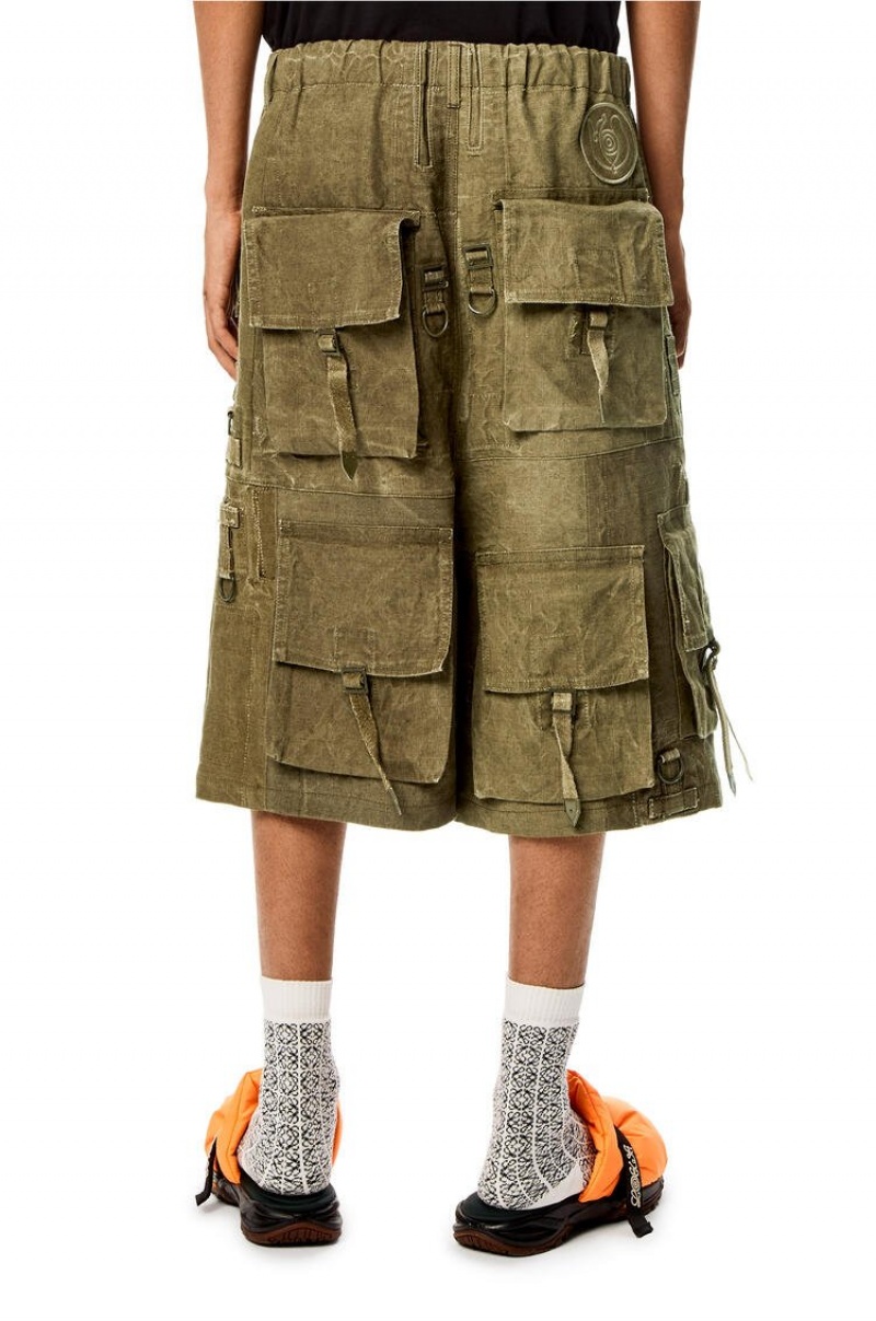 Short Loewe Multi-pocket bermuda shorts in cotton and linen Hombre Verde | 526VYADSQ