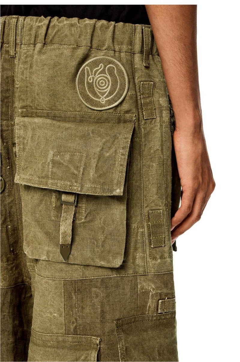 Short Loewe Multi-pocket bermuda shorts in cotton and linen Hombre Verde | 526VYADSQ