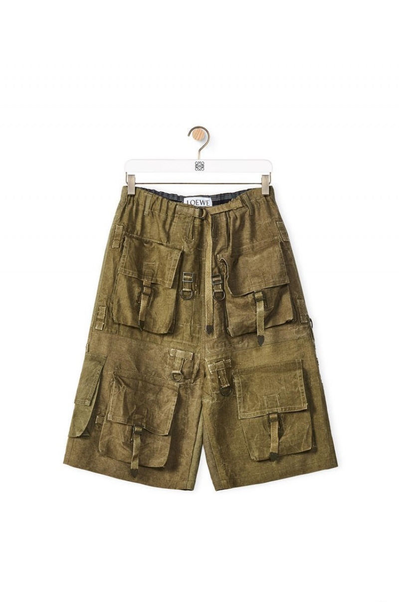 Short Loewe Multi-pocket bermuda shorts in cotton and linen Hombre Verde | 526VYADSQ