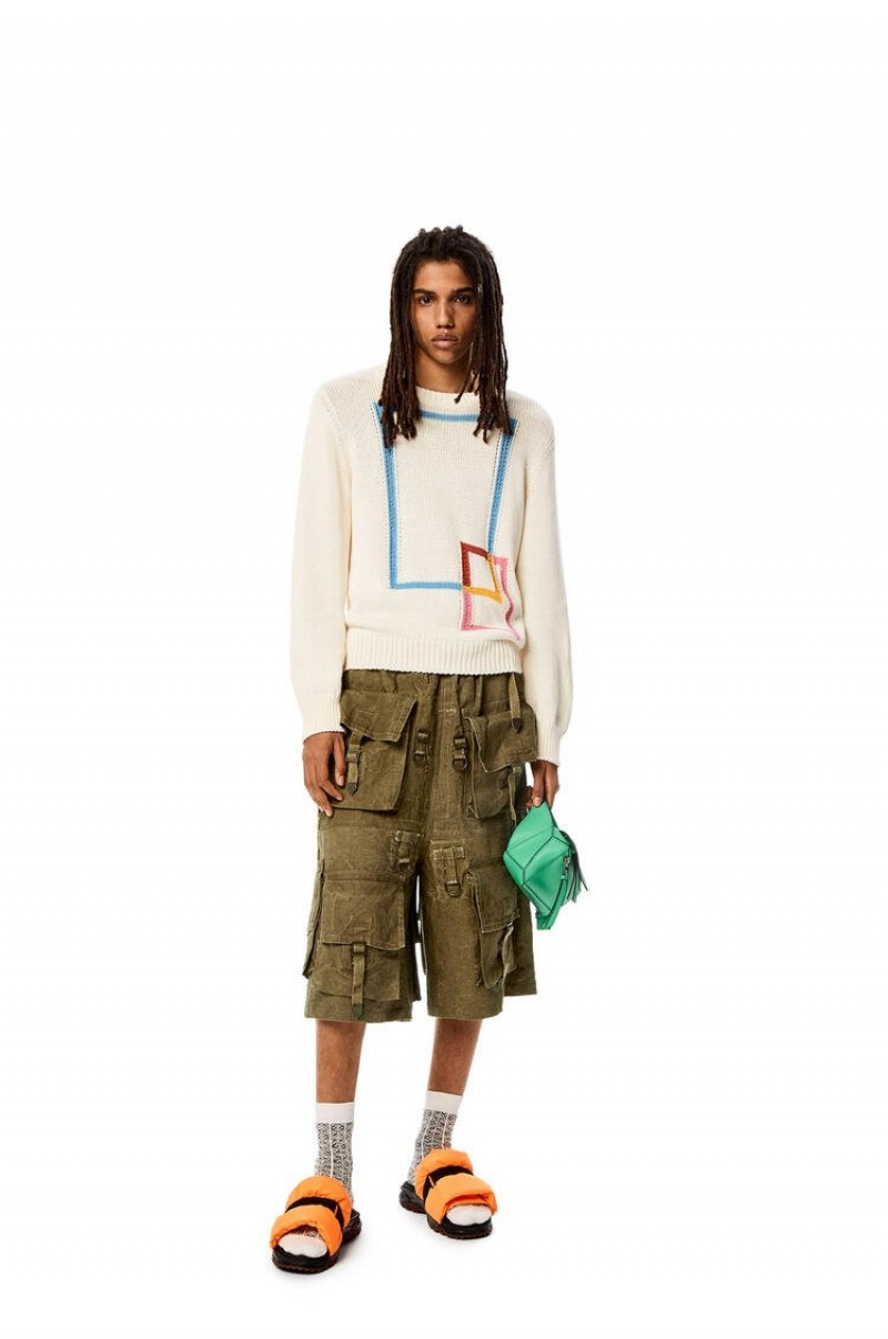 Short Loewe Multi-pocket bermuda shorts in cotton and linen Hombre Verde | 526VYADSQ