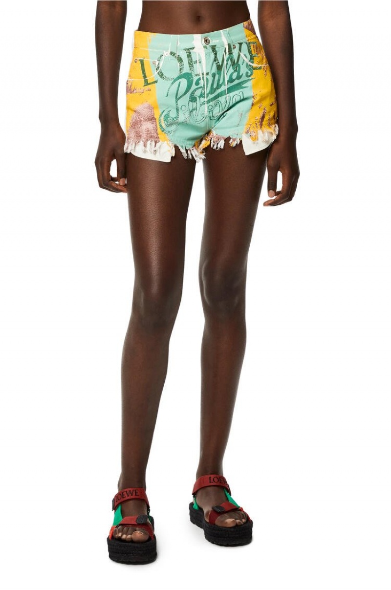 Short Loewe Palm shorts in denim Mujer Blancas Multicolor | 608UQHNLM