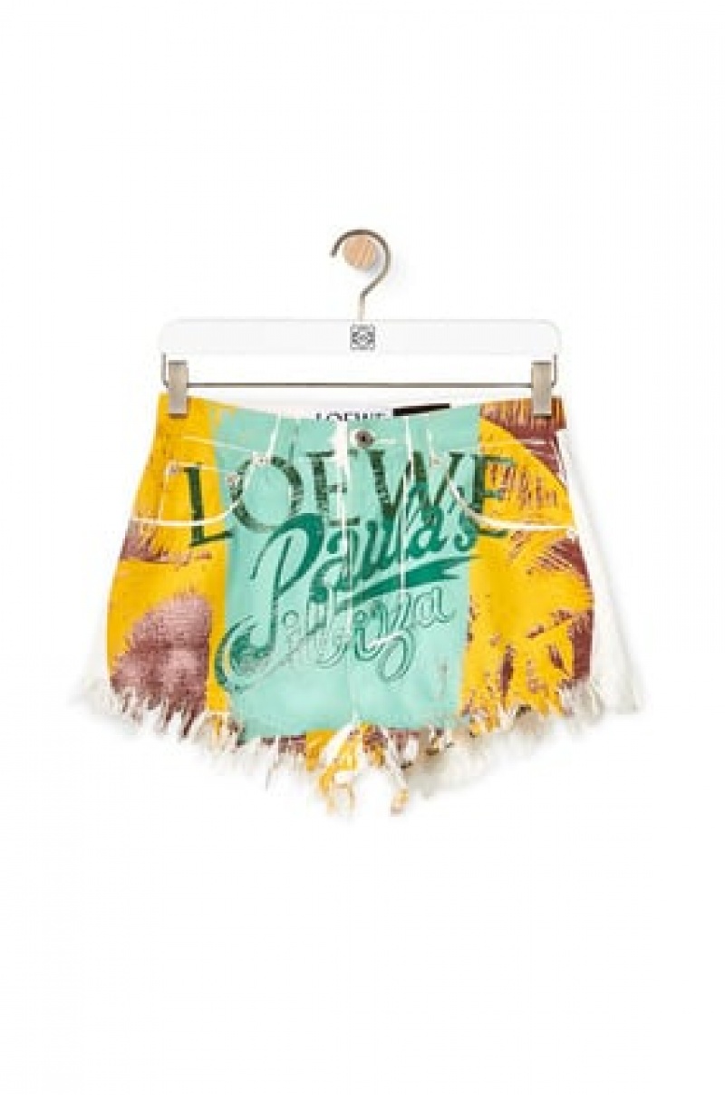 Short Loewe Palm shorts in denim Mujer Blancas Multicolor | 608UQHNLM