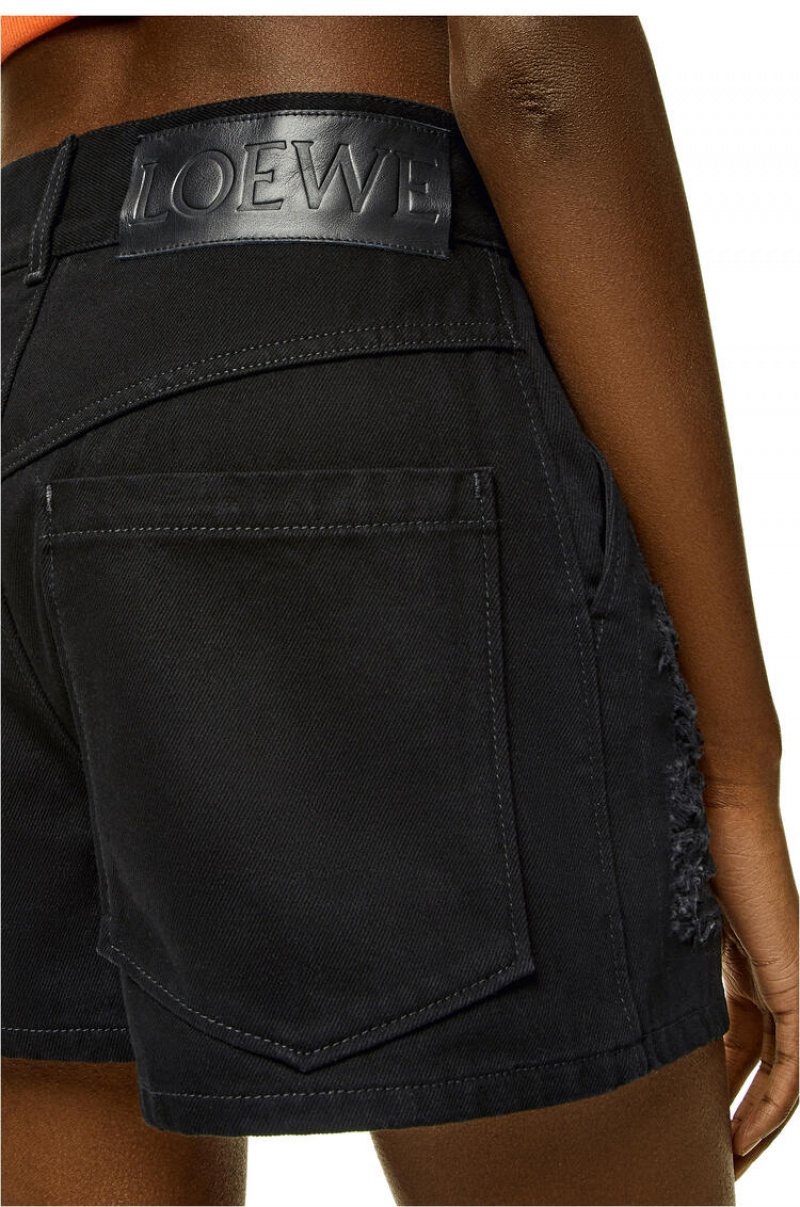 Short Loewe Ripped shorts in denim Mujer Negras | 154CLOXZM