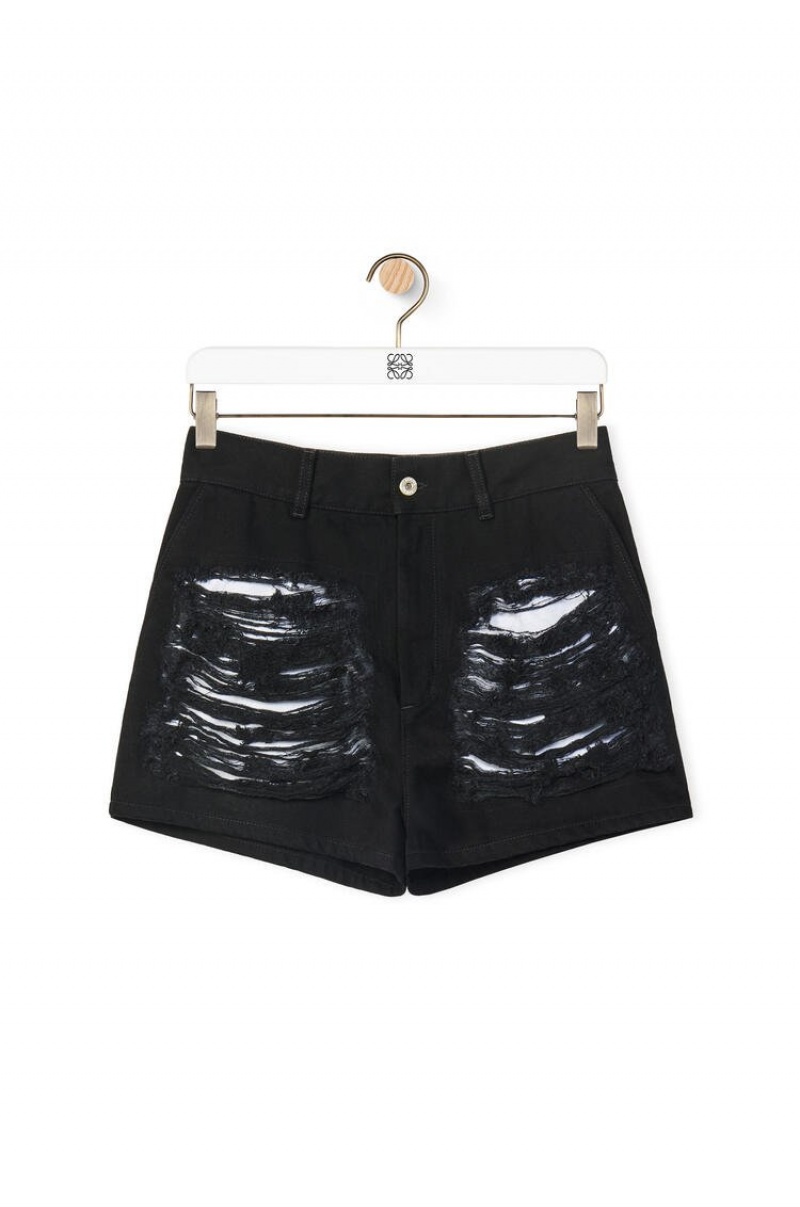 Short Loewe Ripped shorts in denim Mujer Negras | 154CLOXZM