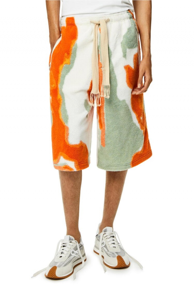 Short Loewe Silicona melange fleece shorts in polyester Hombre Verde Naranjas | 618EMVSJK