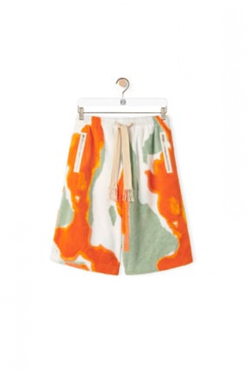 Short Loewe Silicona melange fleece shorts in polyester Hombre Verde Naranjas | 618EMVSJK