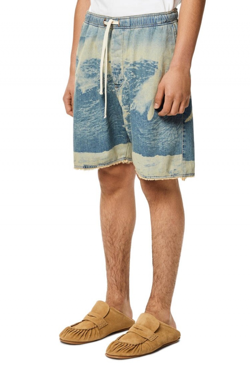 Short Loewe Surf print drawstring shorts in denim Hombre Azules | 631NPYUBE