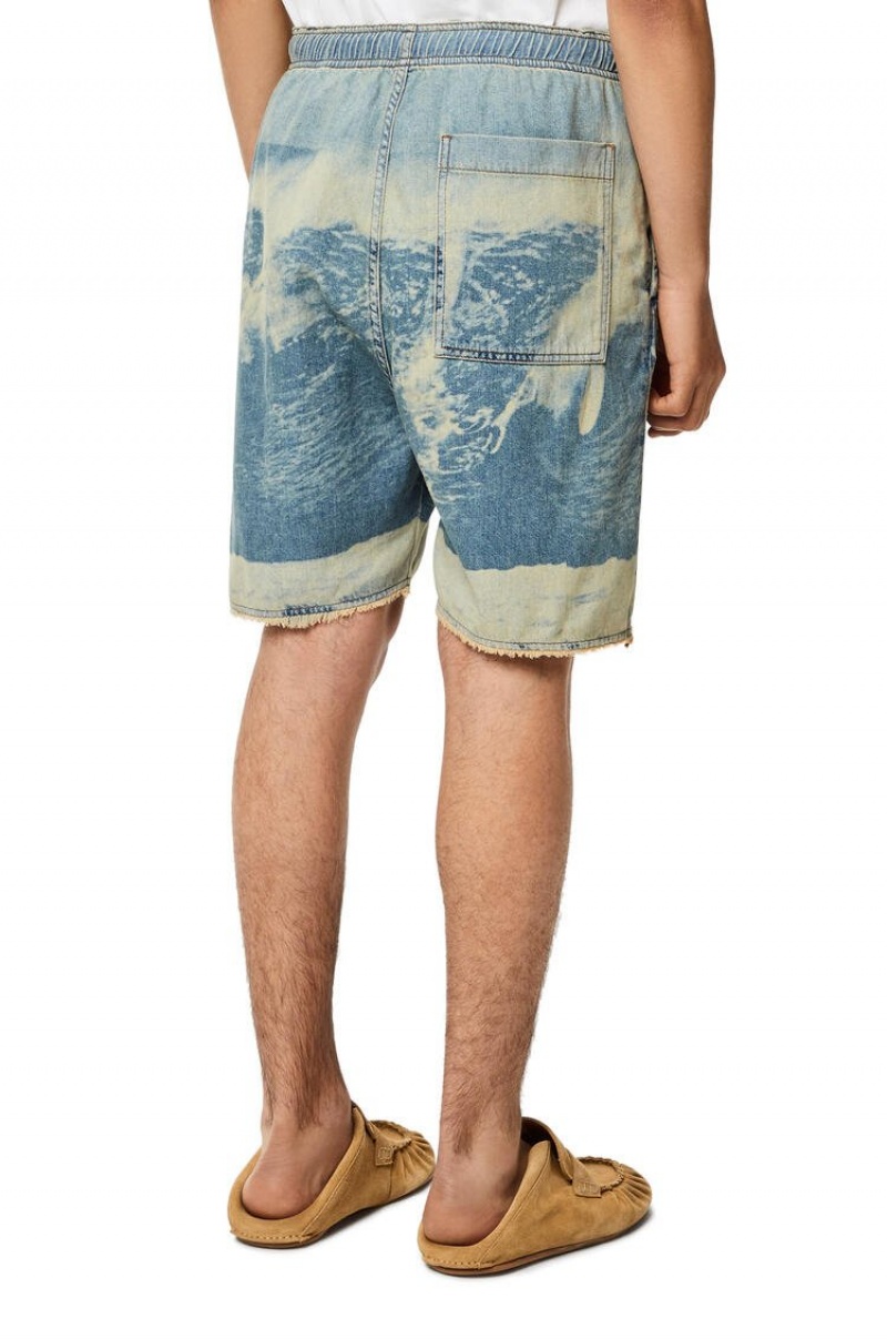 Short Loewe Surf print drawstring shorts in denim Hombre Azules | 631NPYUBE