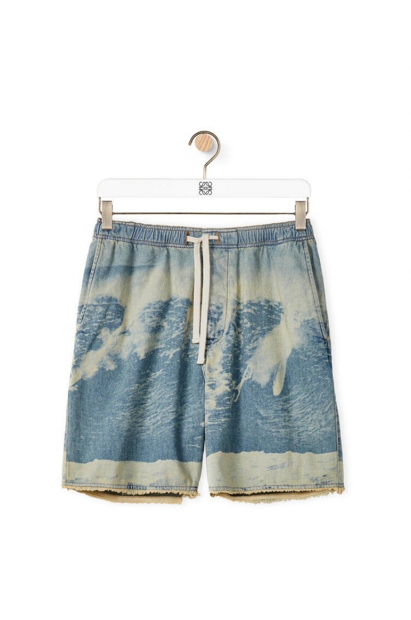 Short Loewe Surf print drawstring shorts in denim Hombre Azules | 631NPYUBE