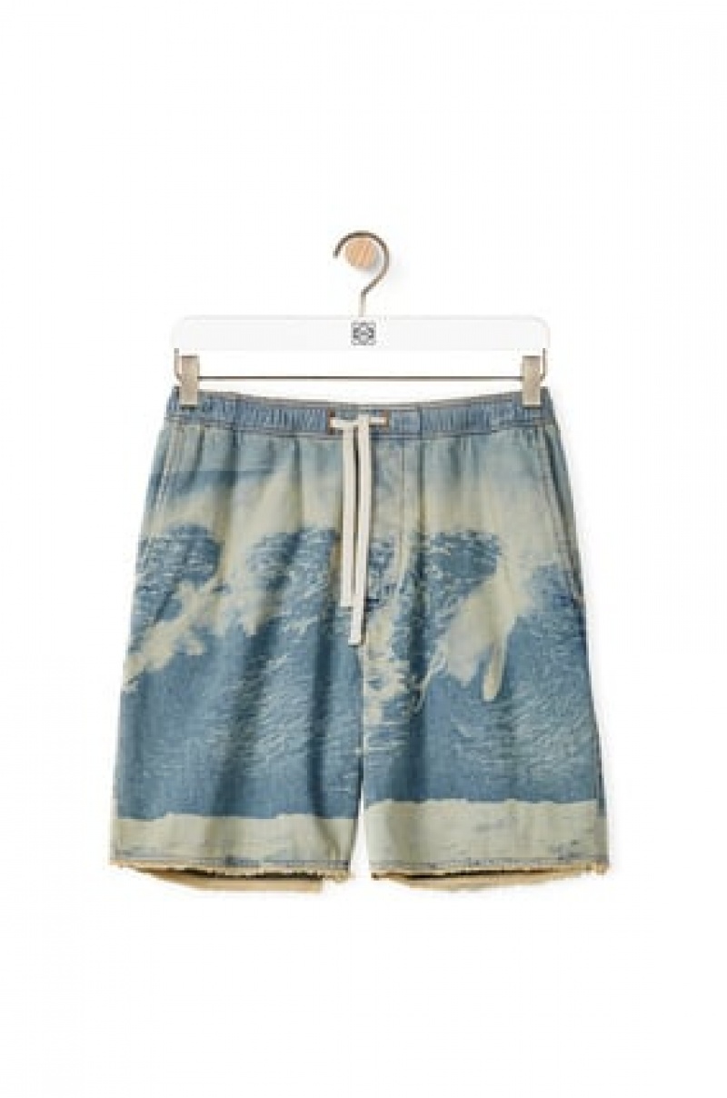 Short Loewe Surf print drawstring shorts in denim Hombre Azules | 631NPYUBE