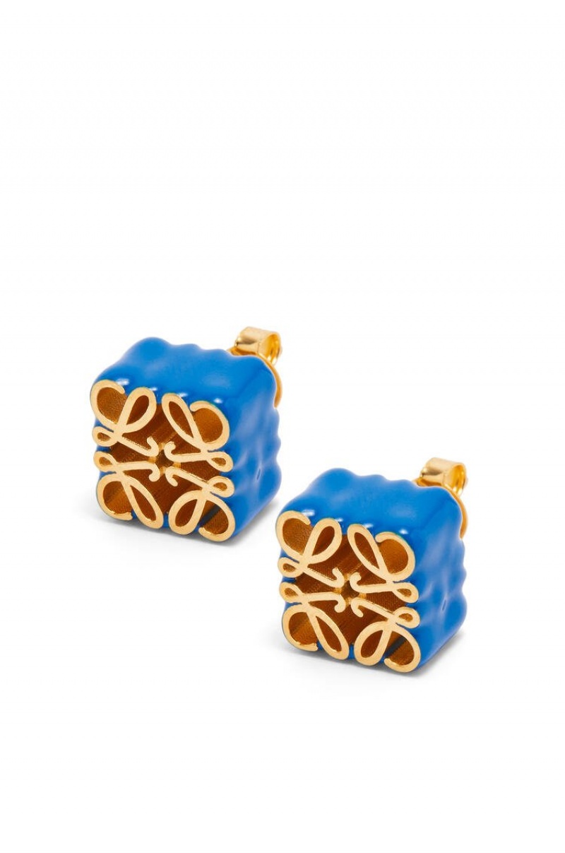 Silver Jewellery Loewe Anagram stud earrings in sterling silver and enamel Mujer Azules | 612MUZFET