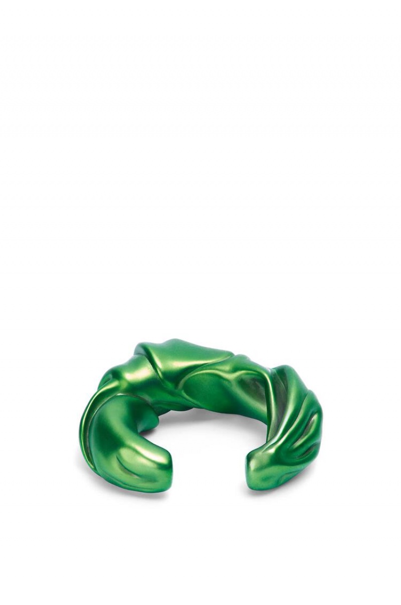 Silver Jewellery Loewe Large nappa twist cuff in sterling silver Mujer Verde Oscuro | 604QHZTMU