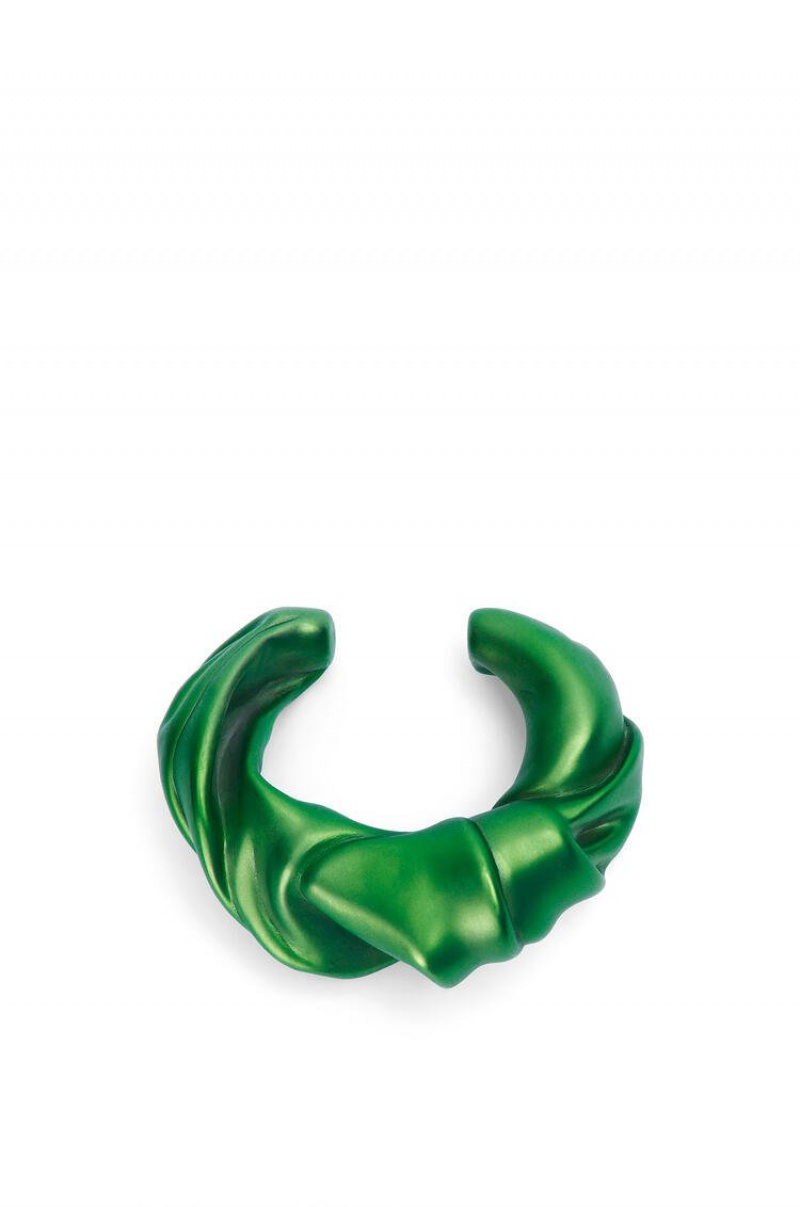 Silver Jewellery Loewe Large nappa twist cuff in sterling silver Mujer Verde Oscuro | 604QHZTMU