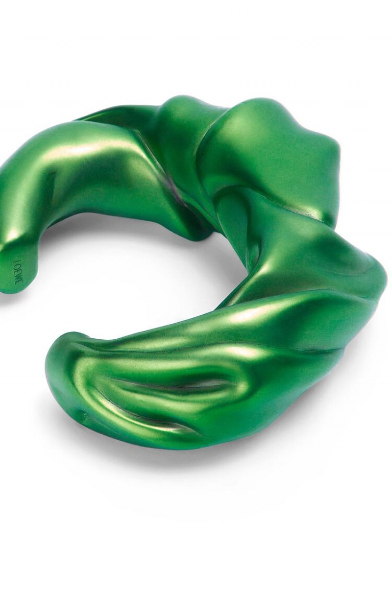 Silver Jewellery Loewe Large nappa twist cuff in sterling silver Mujer Verde Oscuro | 604QHZTMU