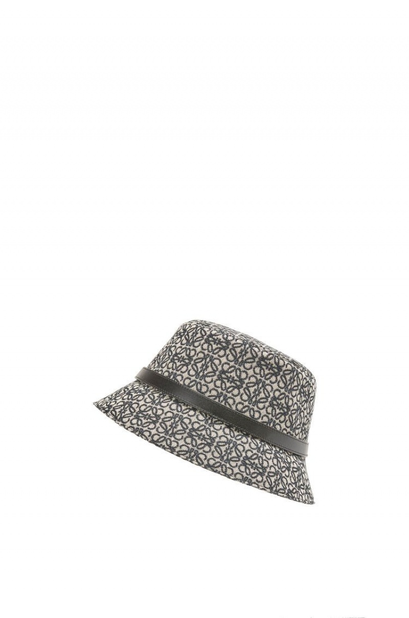 Sombreros Loewe Anagram bucket hat in jacquard and calfskin Mujer Azul Marino Negras | 271KOUMAP