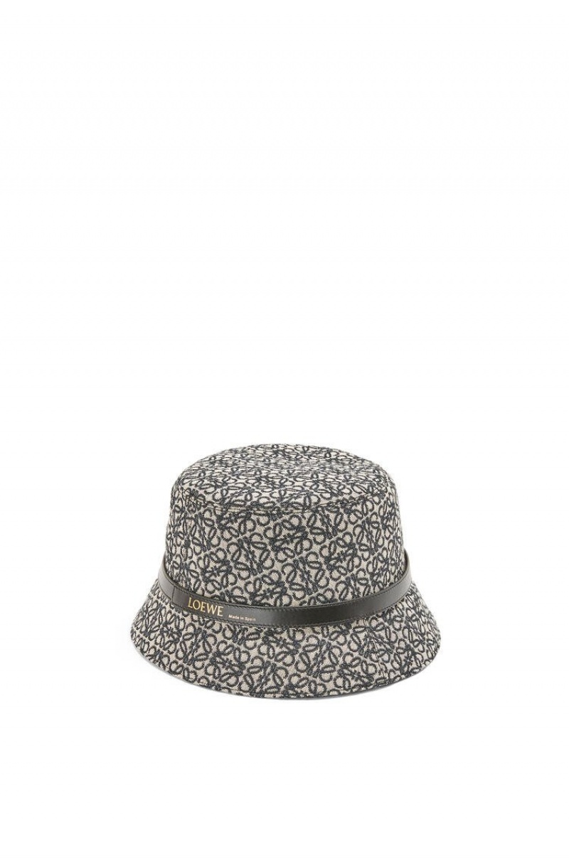 Sombreros Loewe Anagram bucket hat in jacquard and calfskin Mujer Azul Marino Negras | 271KOUMAP