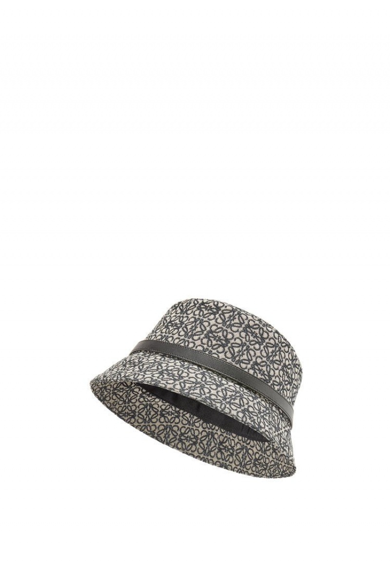 Sombreros Loewe Anagram bucket hat in jacquard and calfskin Mujer Azul Marino Negras | 271KOUMAP