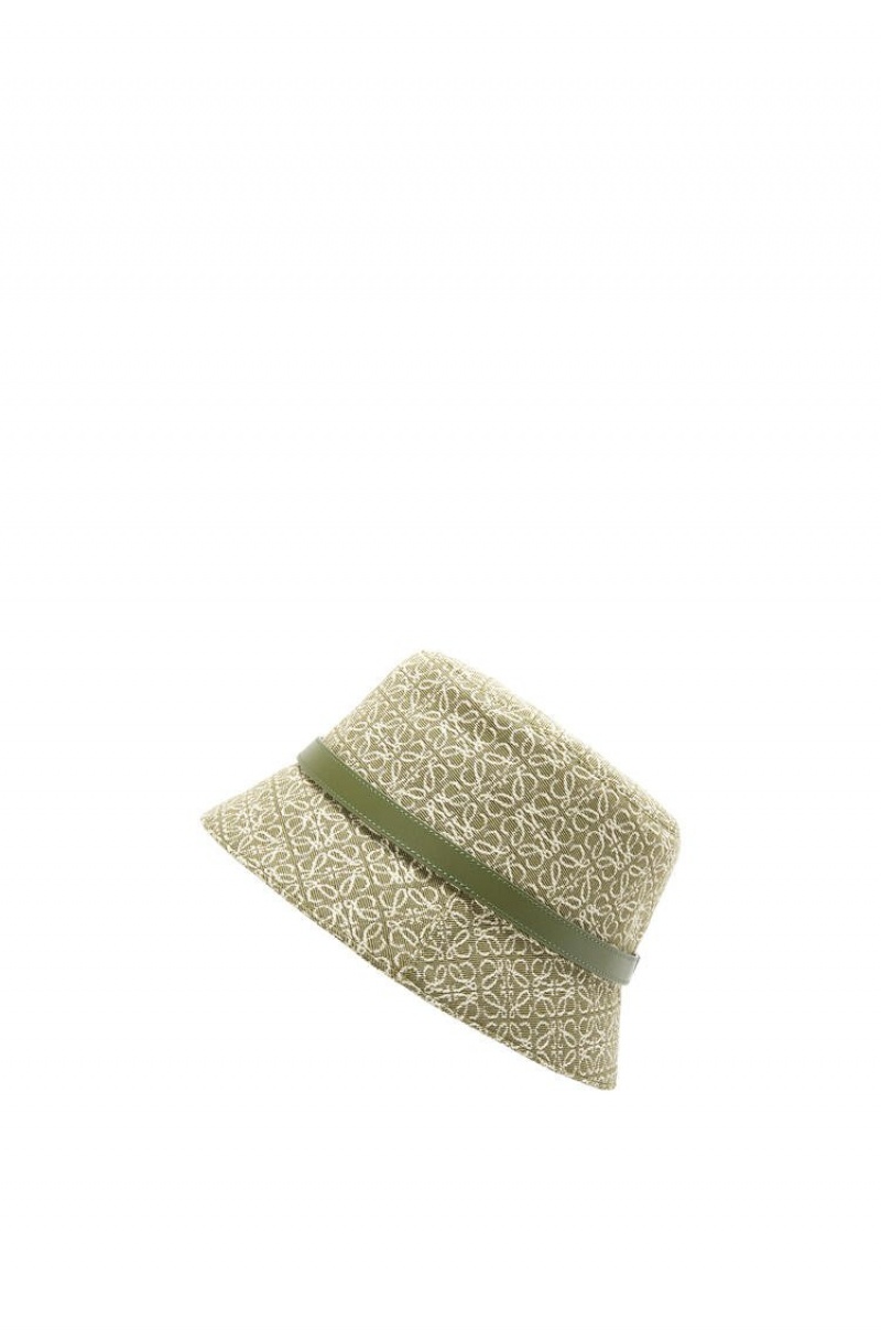 Sombreros Loewe Anagram bucket hat in jacquard and calfskin Mujer Verde Verde | 164BCUOPN