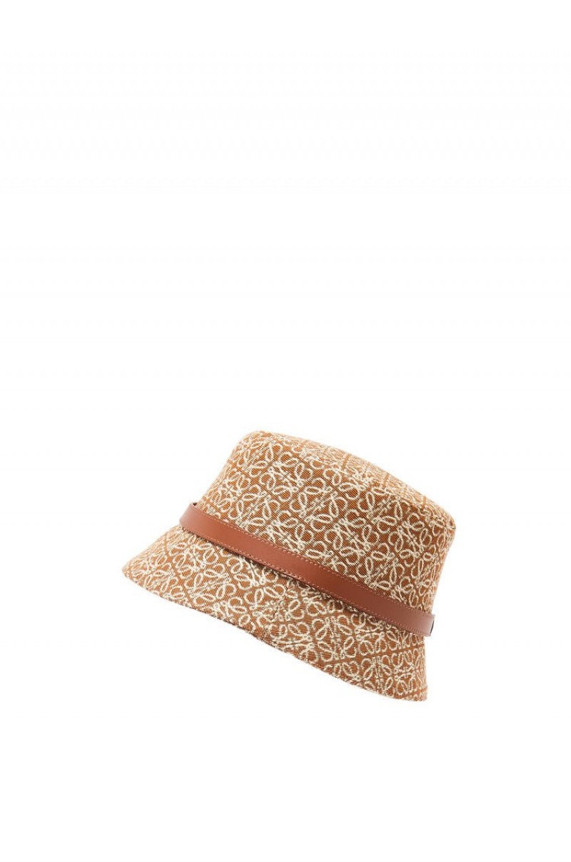 Sombreros Loewe Anagram bucket hat in jacquard and calfskin Mujer Tan / Pecan | 164KTFMAL