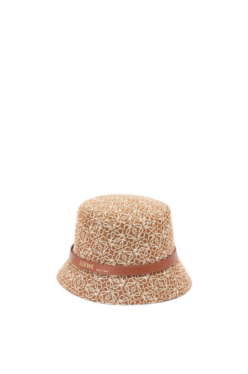 Sombreros Loewe Anagram bucket hat in jacquard and calfskin Mujer Tan / Pecan | 164KTFMAL