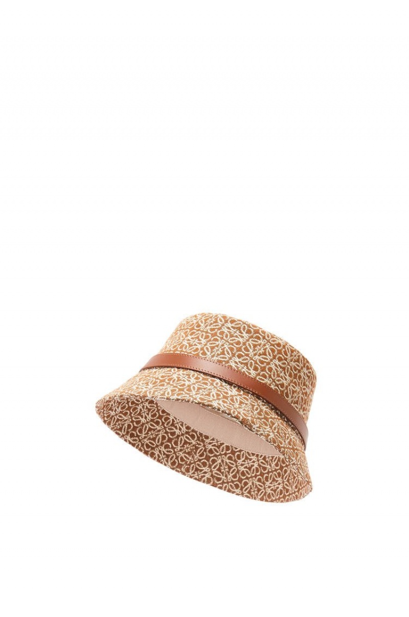 Sombreros Loewe Anagram bucket hat in jacquard and calfskin Mujer Tan / Pecan | 164KTFMAL