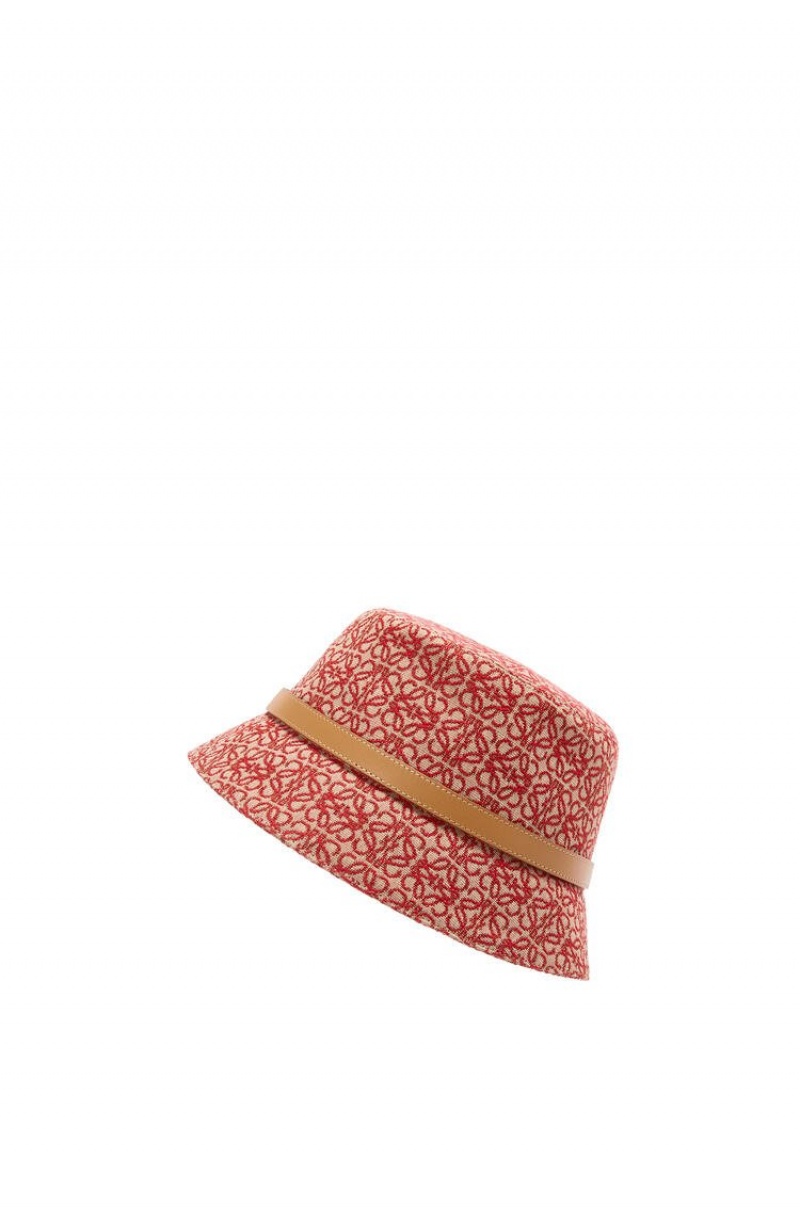 Sombreros Loewe Anagram bucket hat in jacquard and calfskin Mujer Rojas | 659PXWHRF