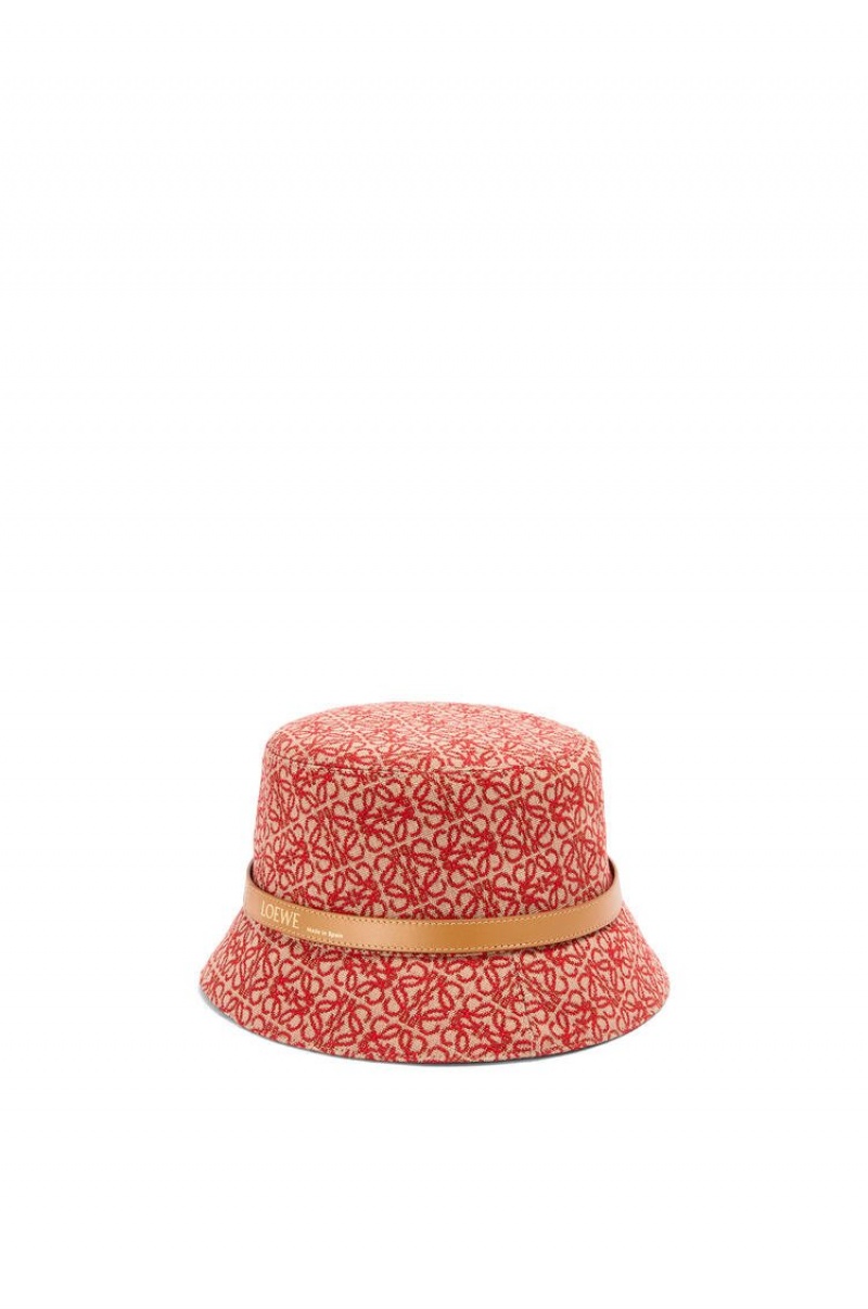 Sombreros Loewe Anagram bucket hat in jacquard and calfskin Mujer Rojas | 659PXWHRF