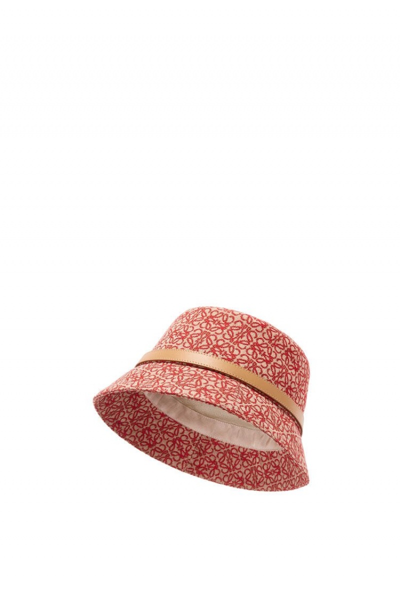 Sombreros Loewe Anagram bucket hat in jacquard and calfskin Mujer Rojas | 659PXWHRF