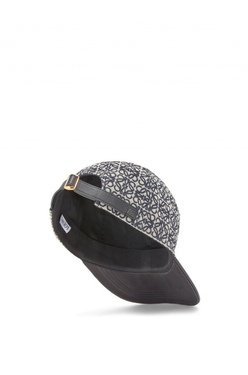 Sombreros Loewe Anagram cap in jacquard and calfskin Mujer Azul Marino Negras | 427KQGORF