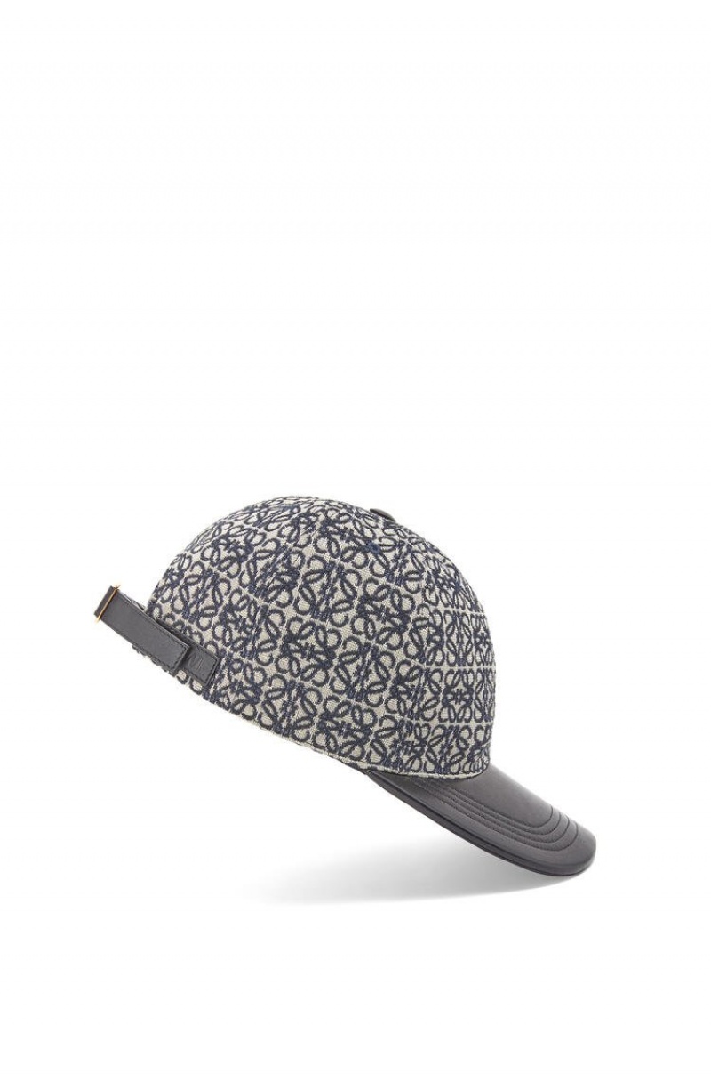 Sombreros Loewe Anagram cap in jacquard and calfskin Mujer Azul Marino Negras | 427KQGORF