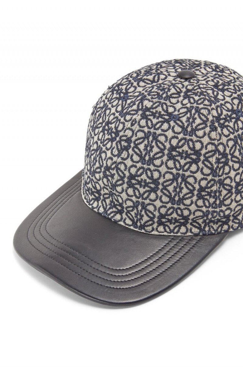 Sombreros Loewe Anagram cap in jacquard and calfskin Mujer Azul Marino Negras | 427KQGORF