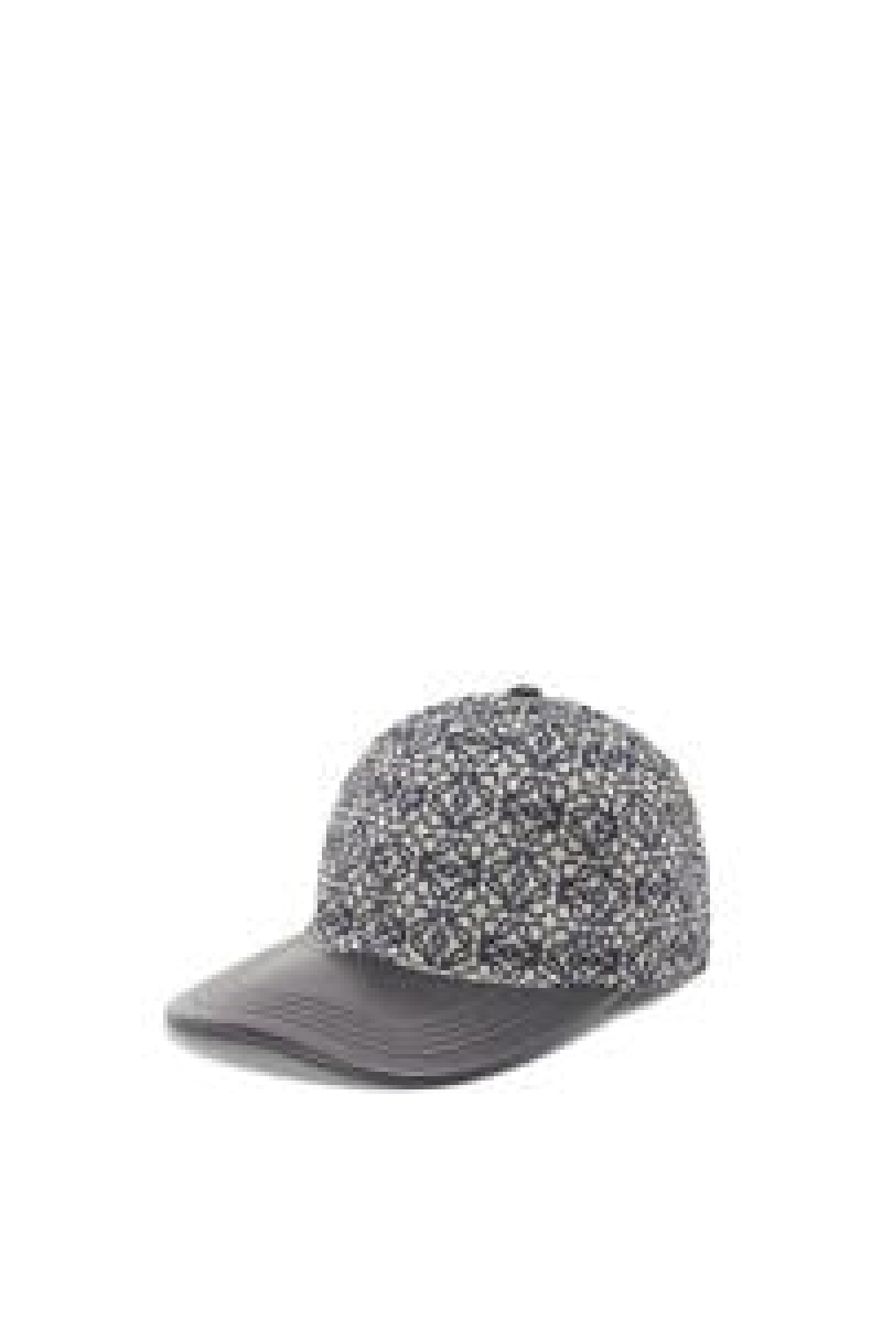 Sombreros Loewe Anagram cap in jacquard and calfskin Mujer Azul Marino Negras | 427KQGORF