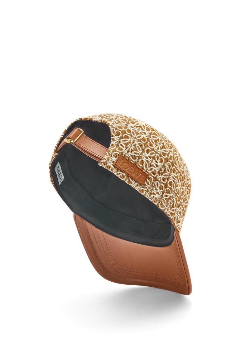 Sombreros Loewe Anagram cap in jacquard and calfskin Mujer Tan / Pecan | 431UXMRCJ