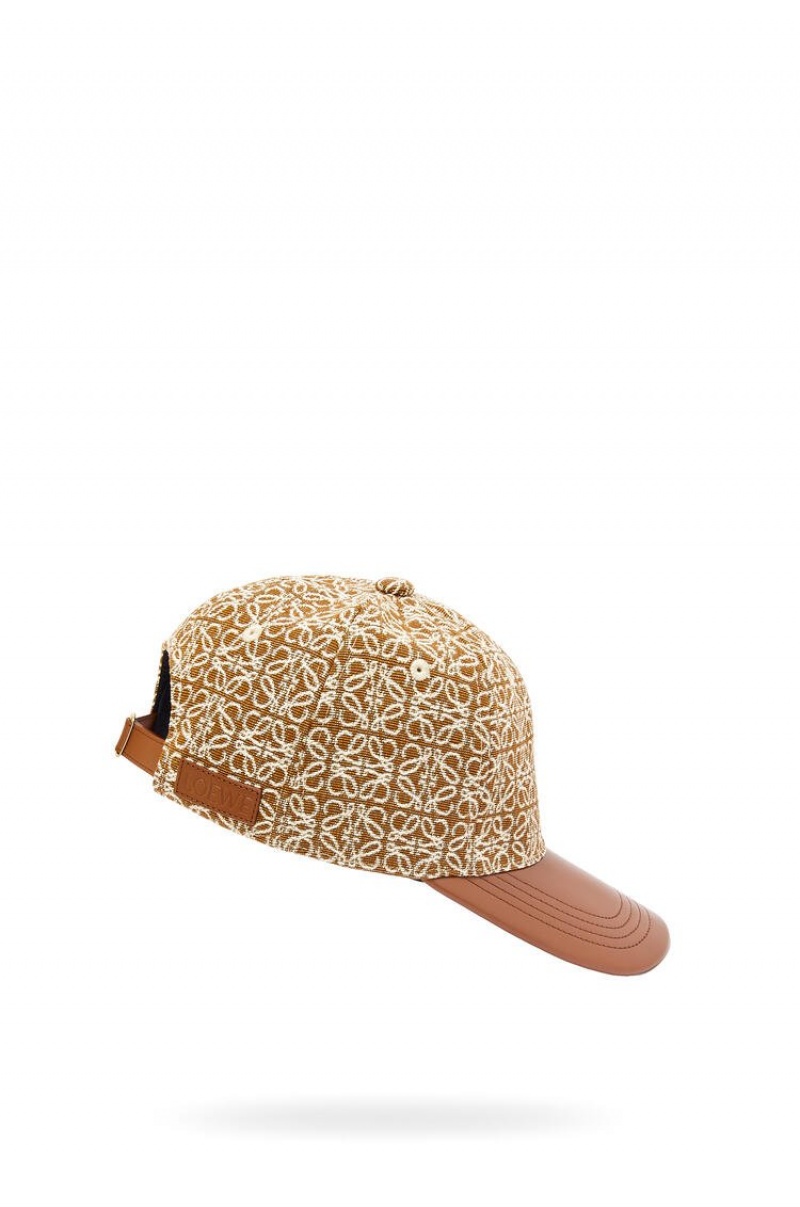 Sombreros Loewe Anagram cap in jacquard and calfskin Mujer Tan / Pecan | 431UXMRCJ