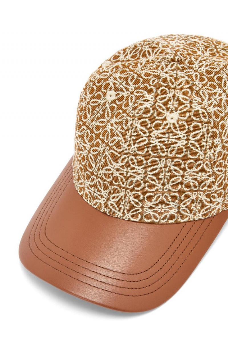 Sombreros Loewe Anagram cap in jacquard and calfskin Mujer Tan / Pecan | 431UXMRCJ