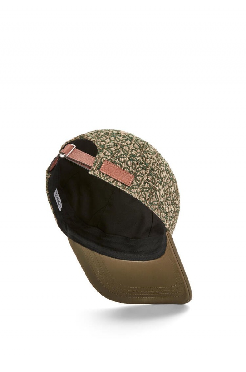 Sombreros Loewe Anagram cap in jacquard and calfskin Hombre Kaki Verde | 186QNOGDK