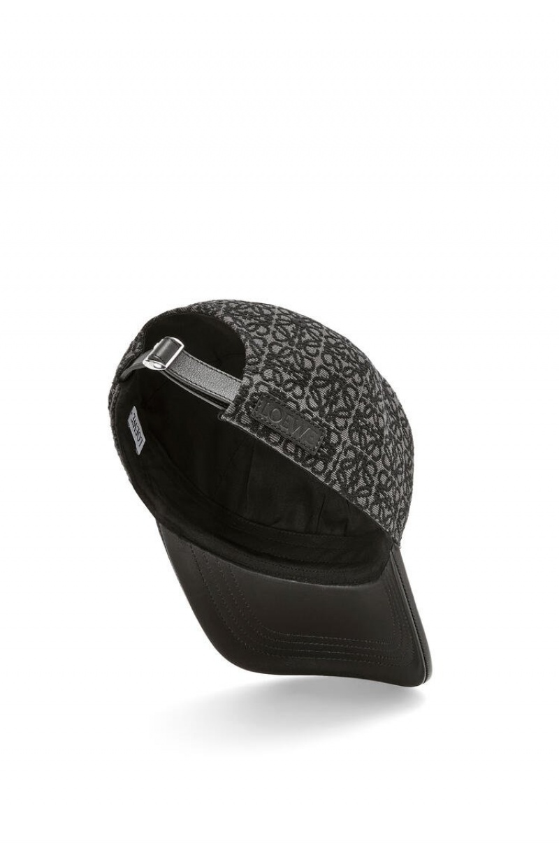 Sombreros Loewe Anagram cap in jacquard and calfskin Hombre Negras | 501MHROSF